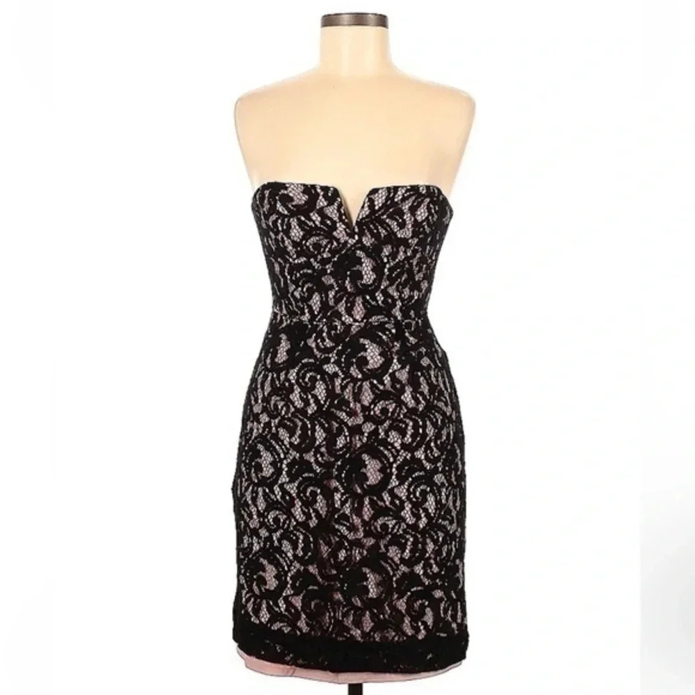 J. Crew Collection Blush Pink Black Lace Overlay Strapless Sweetheart Size 2